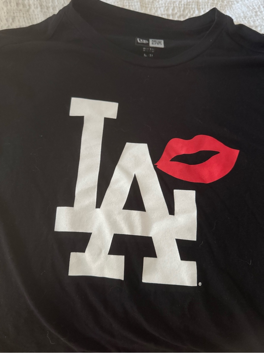 New Era Black Crewneck Tee with White Logo Print